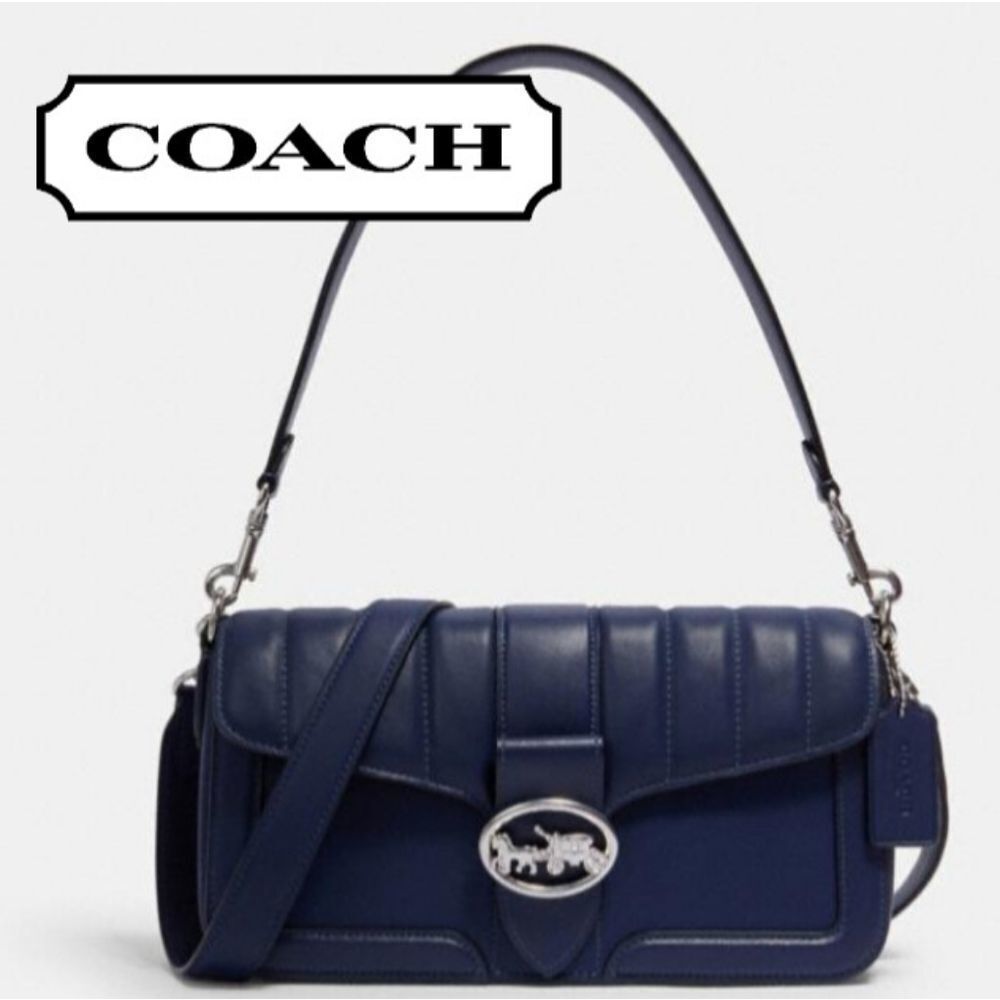 Coach Puffy Quilted Shoulder bag in Navy and Silver Horse & Carriage Clasp